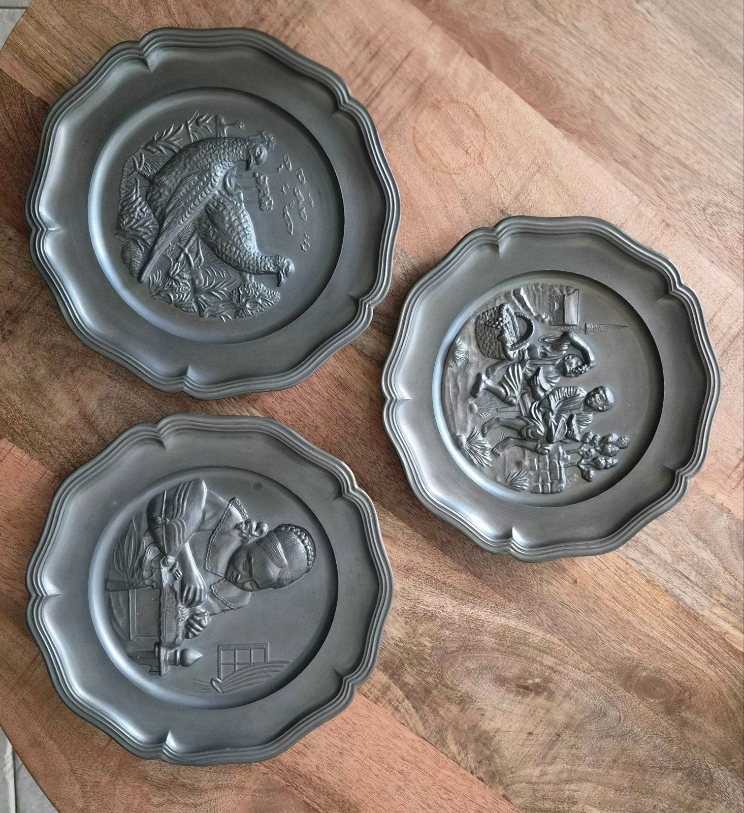 Set van 3 Vintage Tinnen Wandborden, Ophalen of Verzenden