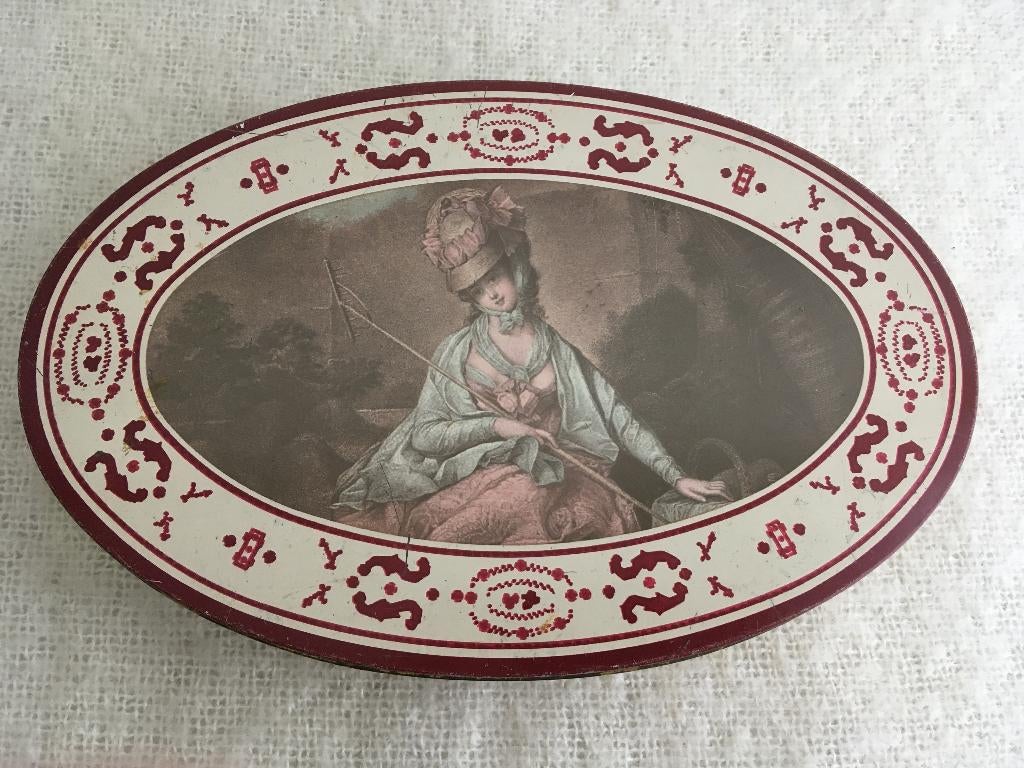 Oud koekjesblik Delacre met fraaie nostalgische afbeelding, Verzenden, Gebruikt, Overige, Overige merken