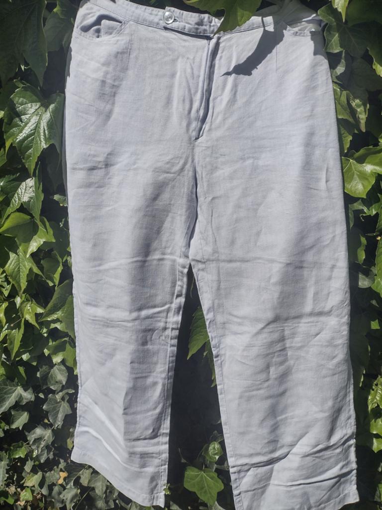 Xandres lichtblauwe linnen broek met zakken 40 kleine 42, Maat 38/40 (M), Blauw, Ophalen of Verzenden, Zo goed als nieuw