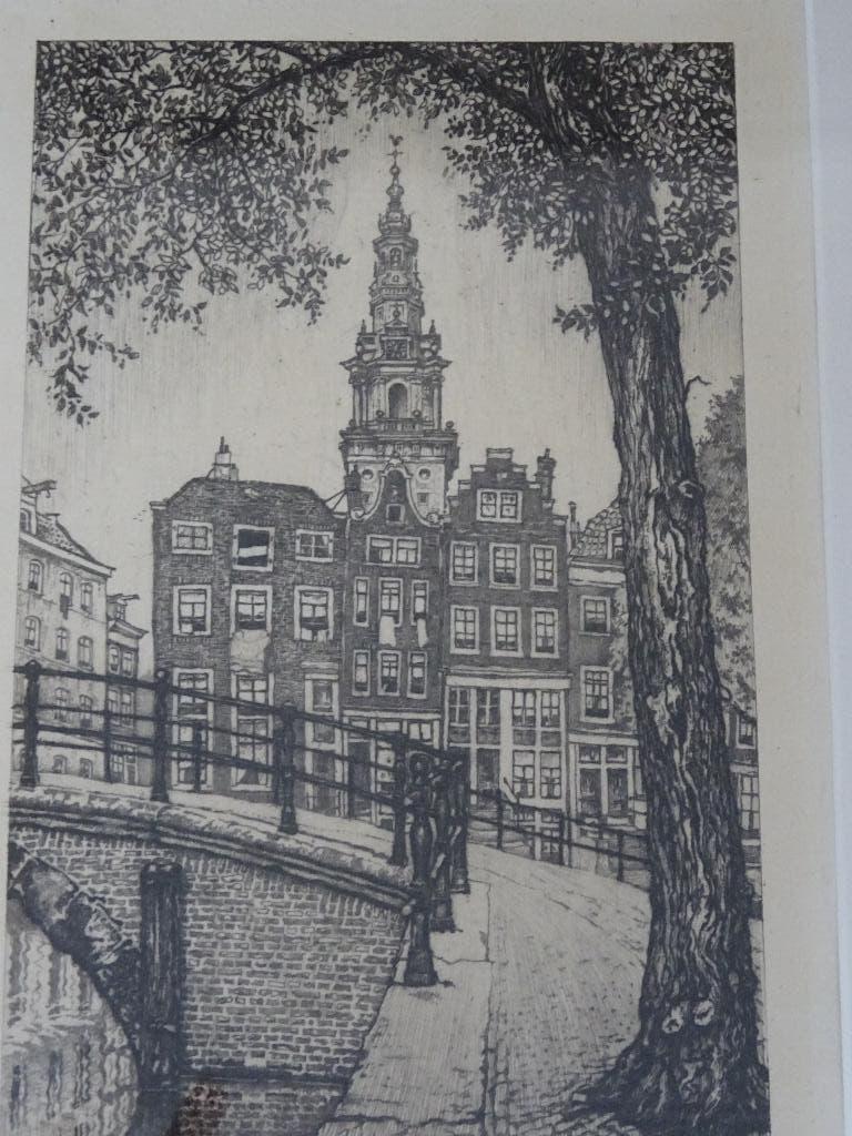 Cornelis Brandenburg - Amsterdam - Groenburgwal, Antiek en Kunst, Ingelijst, Ets, Stadsgezicht, 23 cm