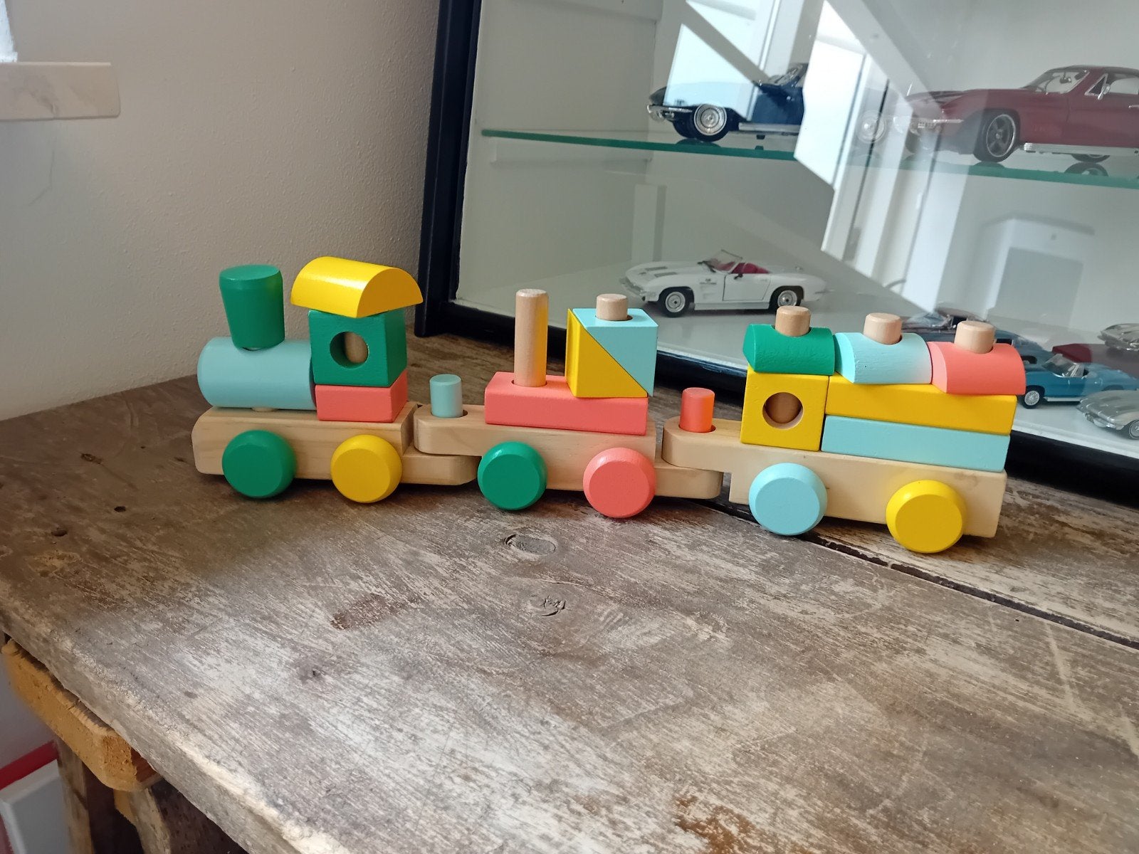 Hema houten trein met blokken, Ophalen, Gebruikt, Duw- of Trekspeelgoed