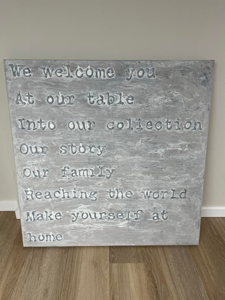 Sabine Kleiren Schilderij 100x100cm - 'We Welcome You', Antiek en Kunst, Ophalen
