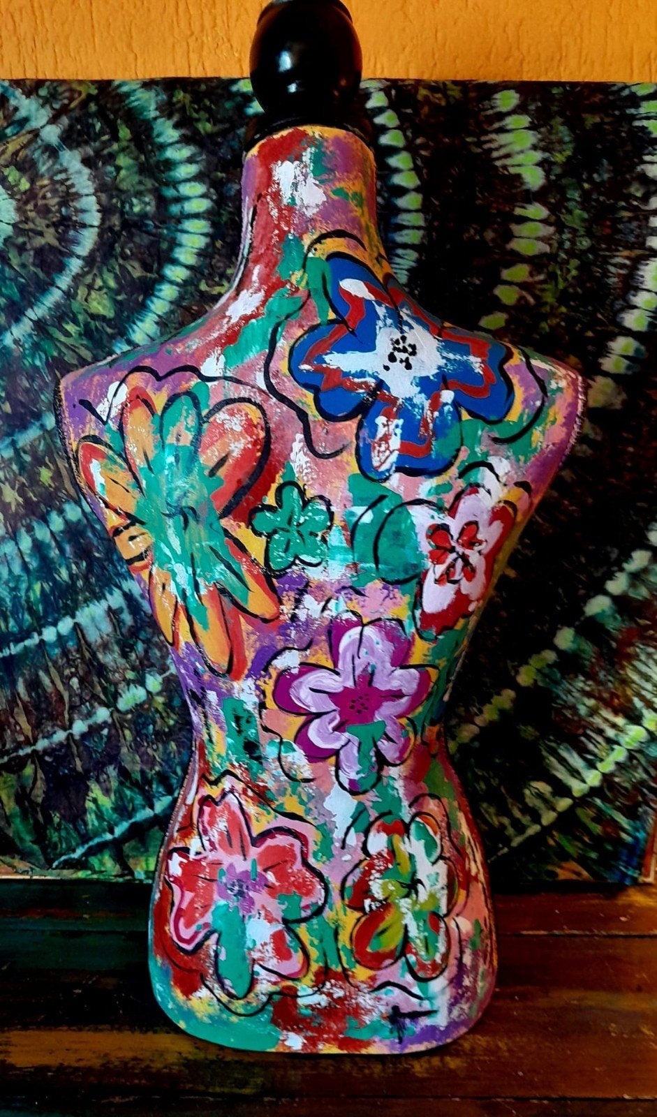 Unieke beschilderde torso met acrylverf - Bloemen, Antiek en Kunst, Kunst | Schilderijen | Modern, Ophalen, Handgeschilderd