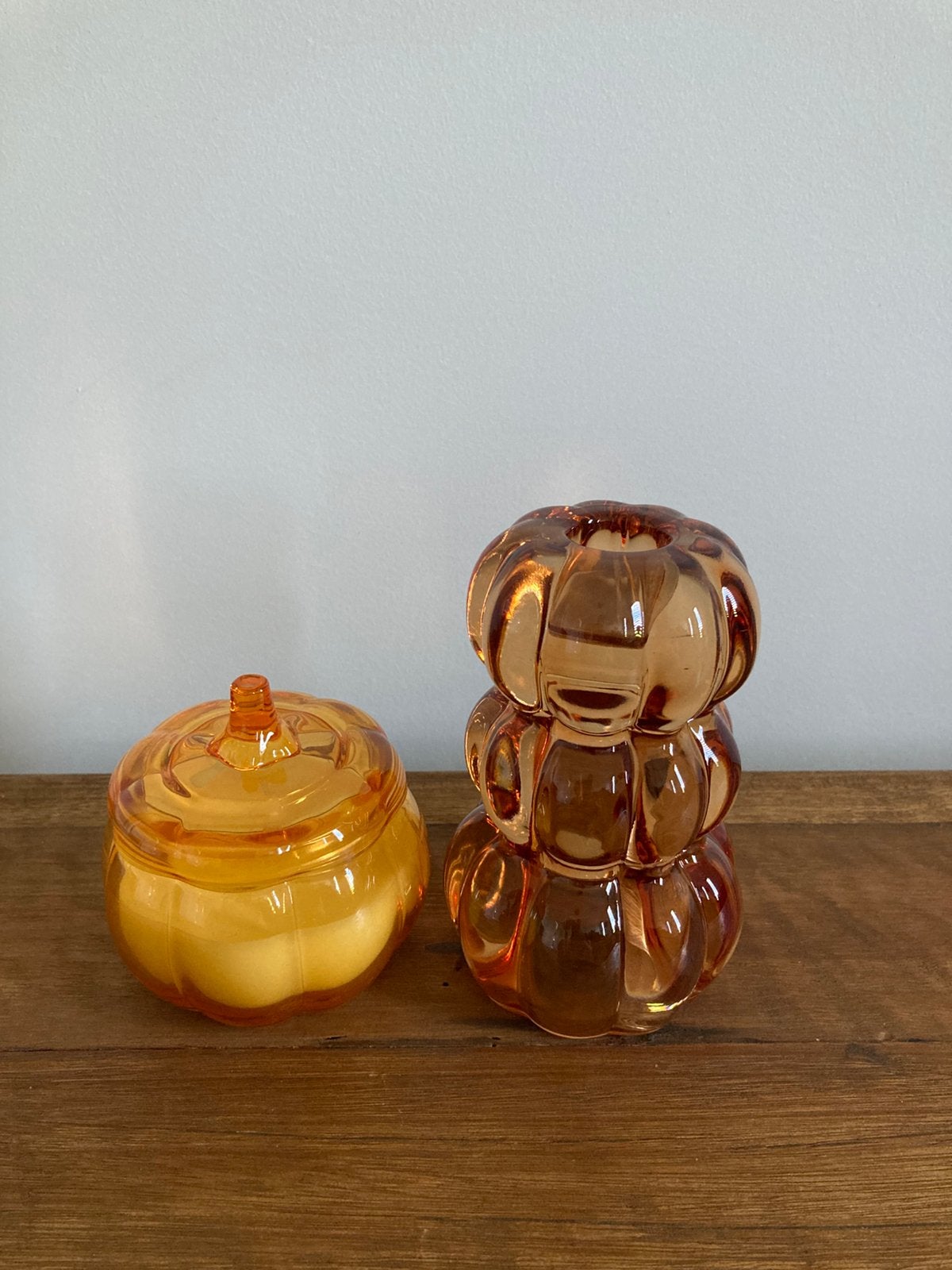 Pompoen Kandelaar en Pompoen Kaars., 13 cm, Oranje, Ophalen of Verzenden, Kandelaar