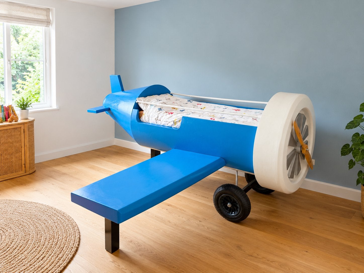 Handgemaakt vliegtuigbed, Kinderen en Baby's, Kinderkamer | Bedden, 85 tot 100 cm, Ophalen of Verzenden, Zo goed als nieuw, Minder dan 140 cm