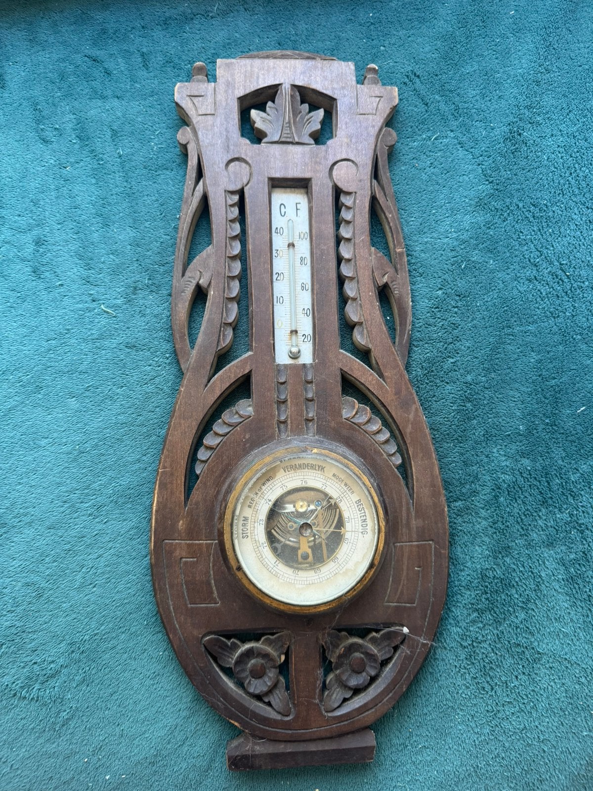 Antieke Jugendstil / Art Nouveau barometer met thermometer, Ophalen of Verzenden, Gebruikt