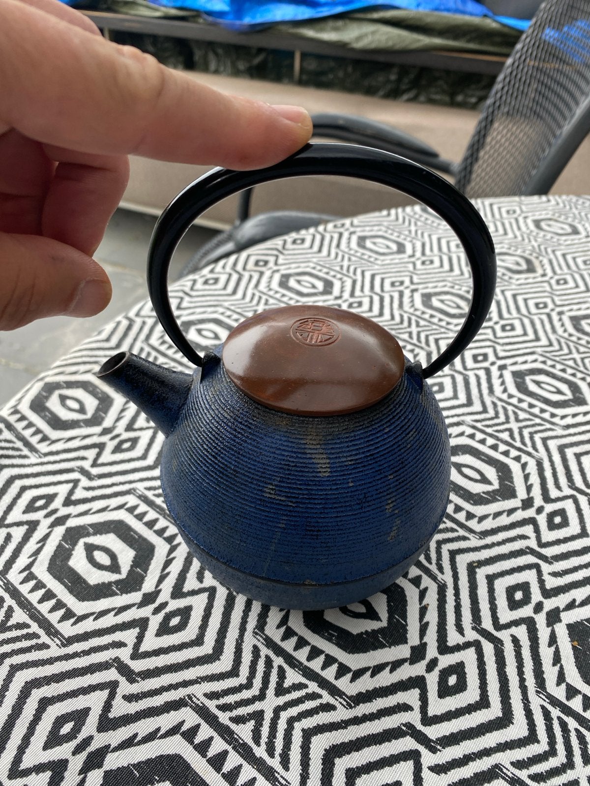 Gietijzeren vintage Japanse theepot - Blauw, Ophalen of Verzenden