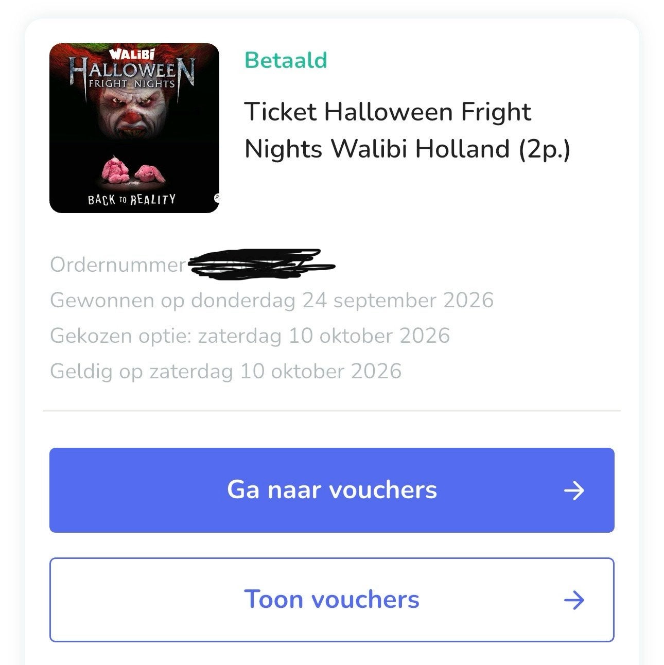 Walibi Fright Night 10 oktober 3 kaartjes, Tickets en Kaartjes, Drie personen of meer, Ticket of Toegangskaart
