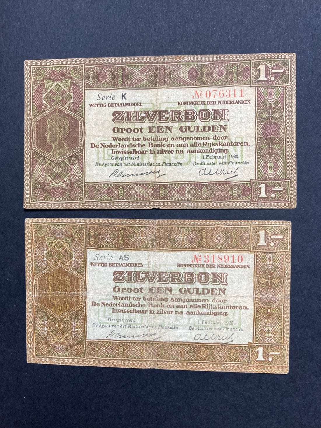 1 gulden 1920 Zilverbon set 1 letter en 2 letters, Postzegels en Munten, Bankbiljetten | Nederland, Ophalen of Verzenden, 1 gulden