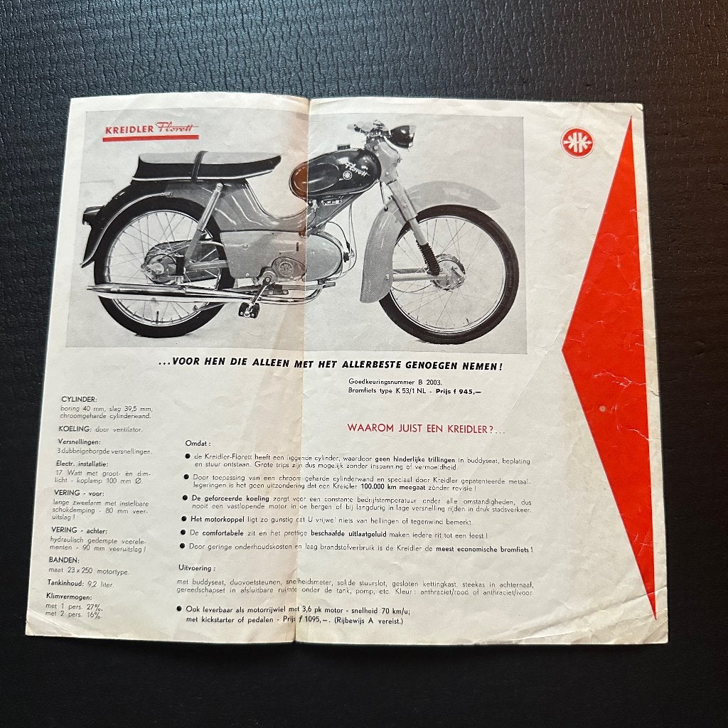 #13) KREIDLER Florett - 1962 - Bromfiets Folder, Verzenden, Gelezen, Folder