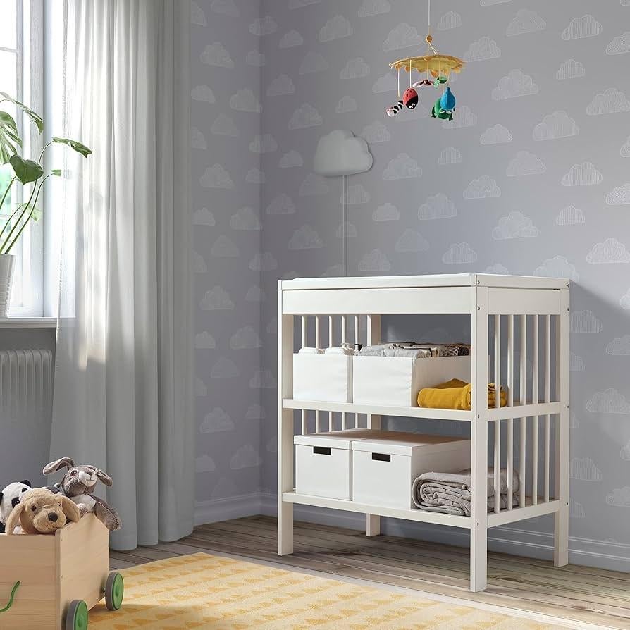 IKEA baby bed with mattress and changing table with mat, Ophalen, 70 cm of meer, 105 cm of meer, Commode