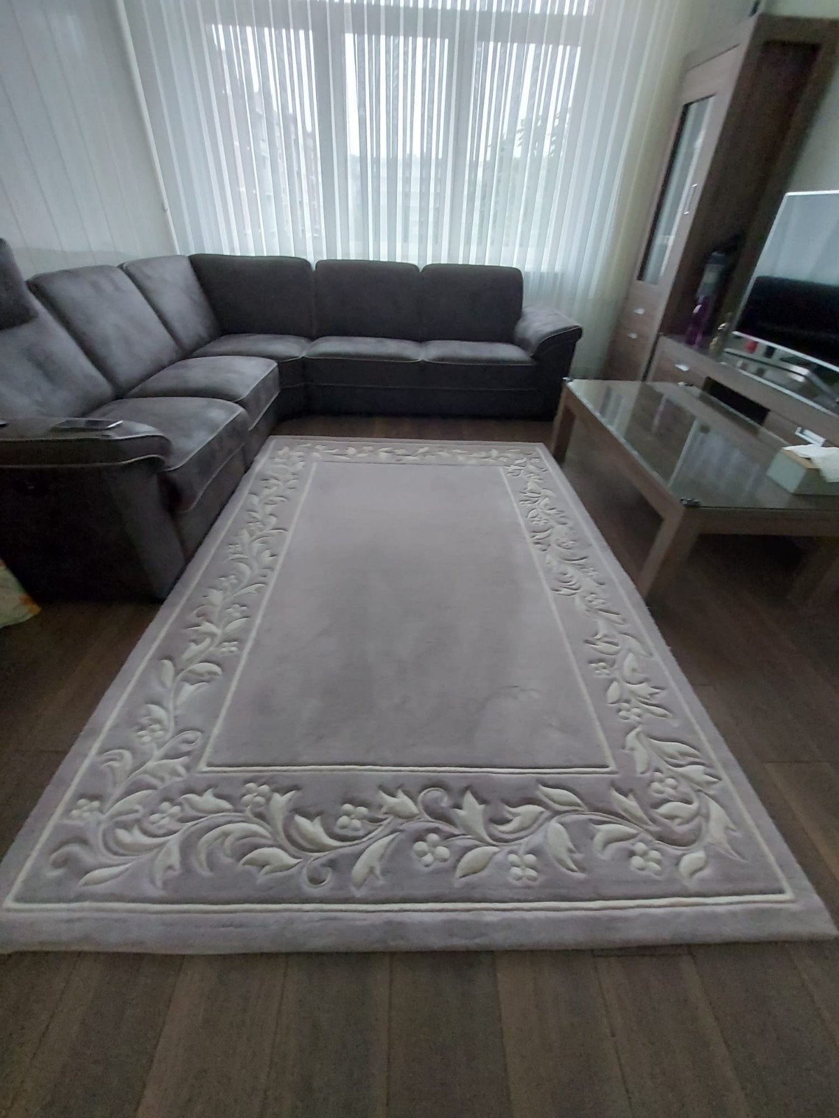 Stijlvol Vloerkleed - Paars, Beige en Wit, Ophalen, 200 cm of meer, 50 tot 100 cm, Zo goed als nieuw