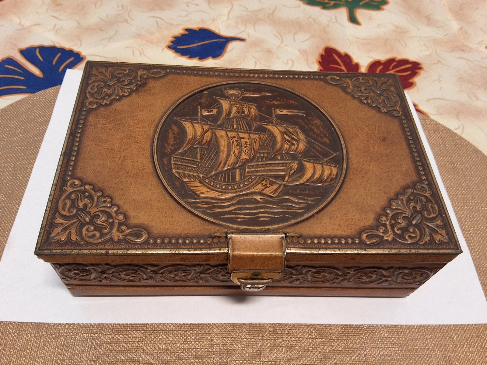 Vintage GBC Reliëfblik Zeilschip Lederlook Jaren '60-'70, Ophalen of Verzenden