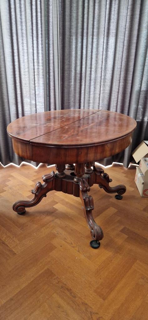 Antieke ronde eettafel van mahonie hout, Antiek en Kunst, Antiek | Meubels | Tafels, Ophalen