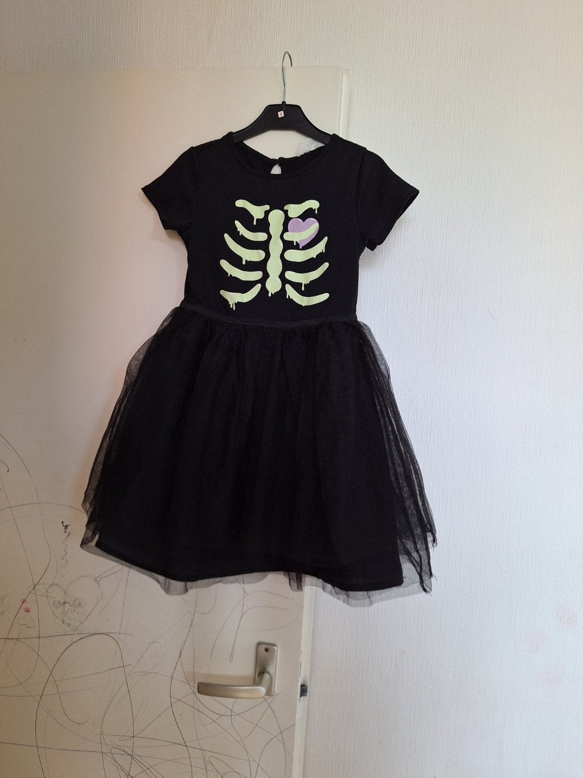 H&M Halloween Skelet Jurk Maat 122/128, Meisje, H&M, Ophalen of Verzenden, Zo goed als nieuw
