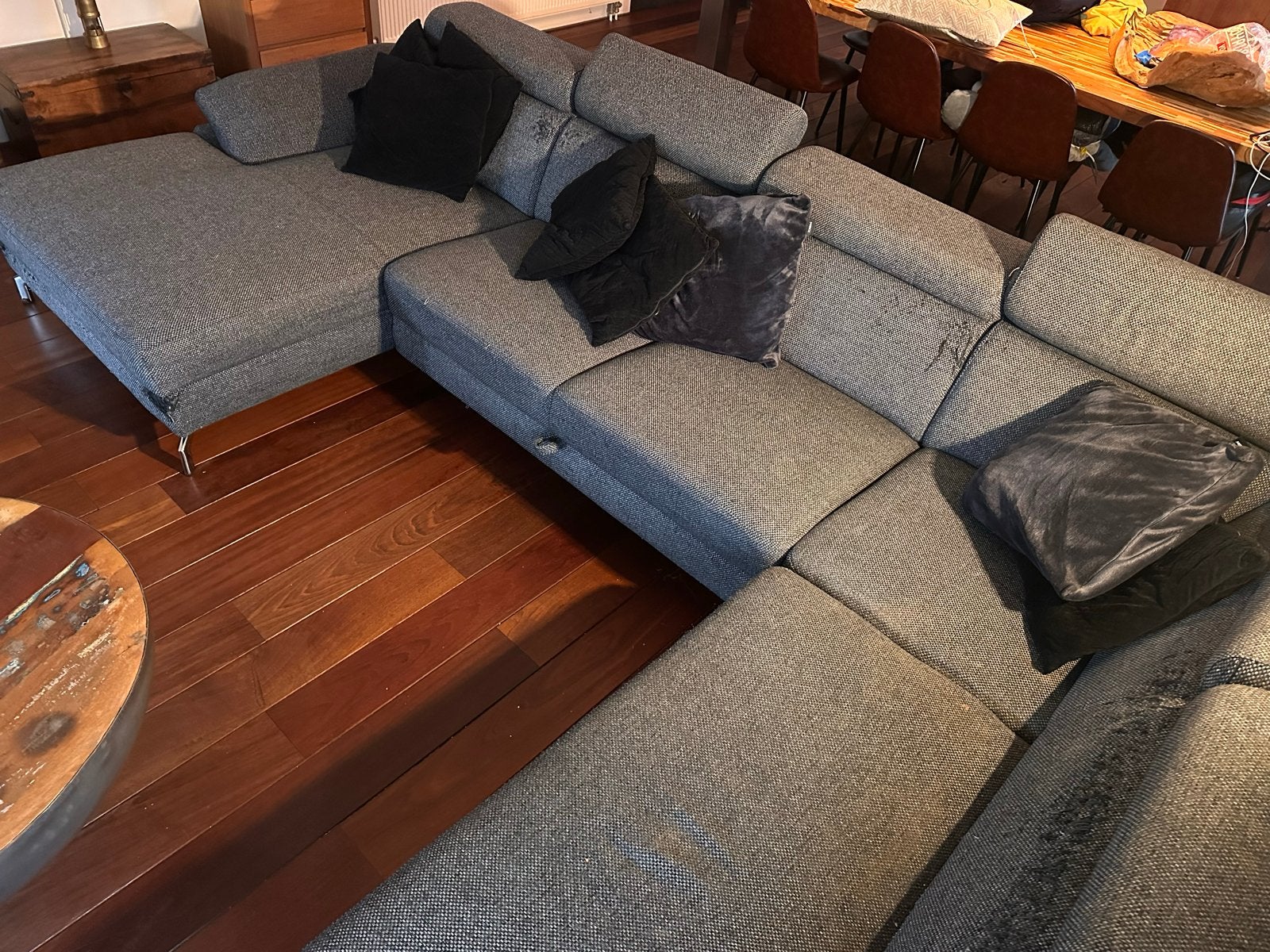 Gratis!! Grote hoekbank met uitschuifbaar midden stuk Montel, Ophalen, Gebruikt, Hoekbank, 300 cm of meer