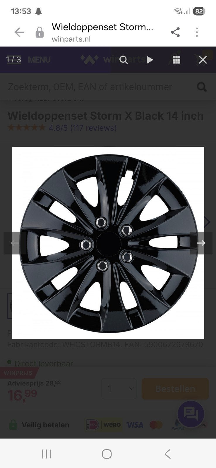 Wieldoppenset Storm X Black 14 inch, Ophalen, Nieuw