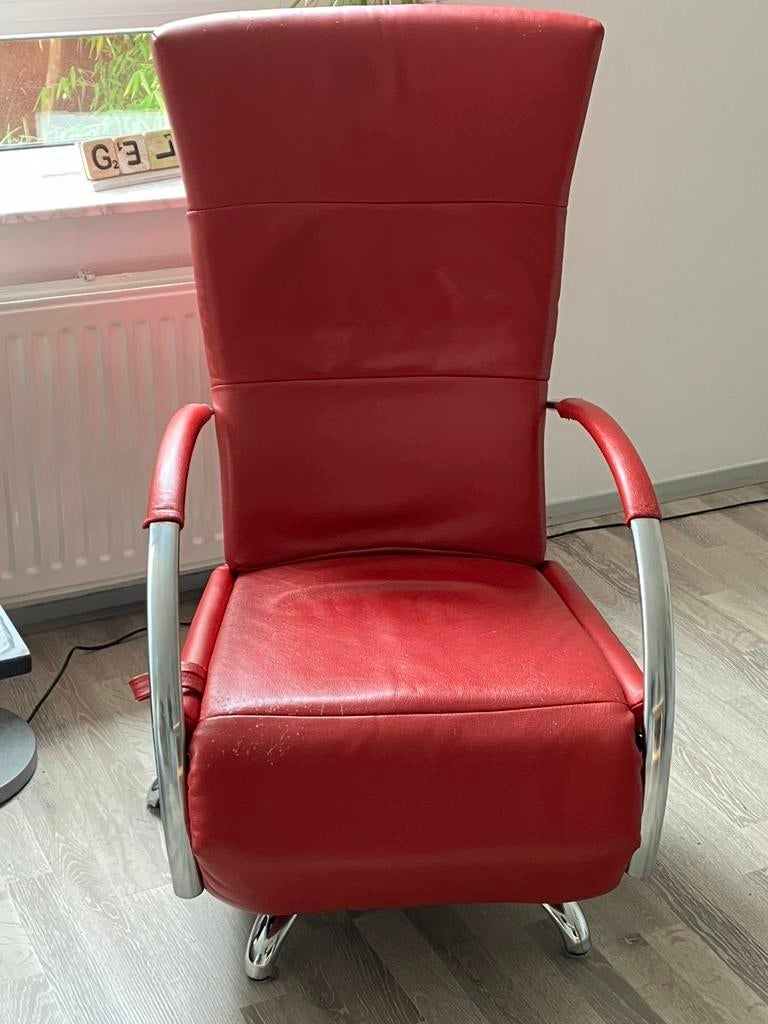 Rode Relaxstoel, Ophalen, Gebruikt, 50 tot 75 cm, Leer