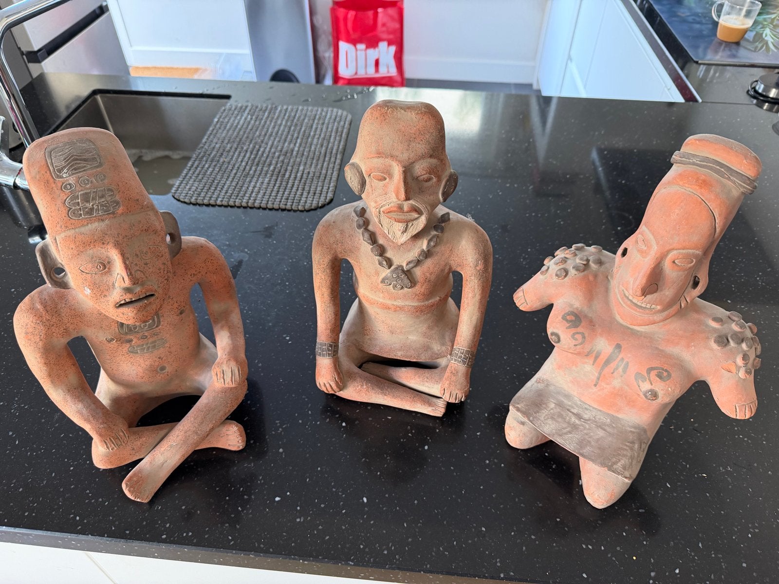 Set van 3 terracotta beelden - Precolumbiaanse stijl, Antiek en Kunst, Kunst | Niet-Westerse kunst, Oranje, Steen/keramiek, Mexico