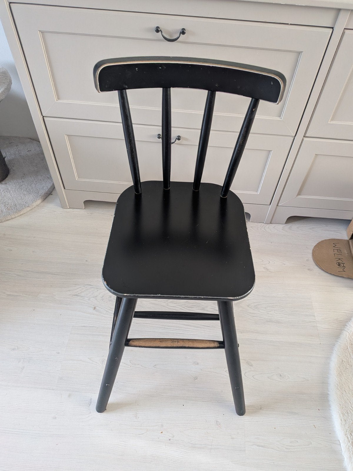 Zwarte houten hoge kinderstoel eettafel stoel, Ophalen, Gebruikt, Zwart, Eén