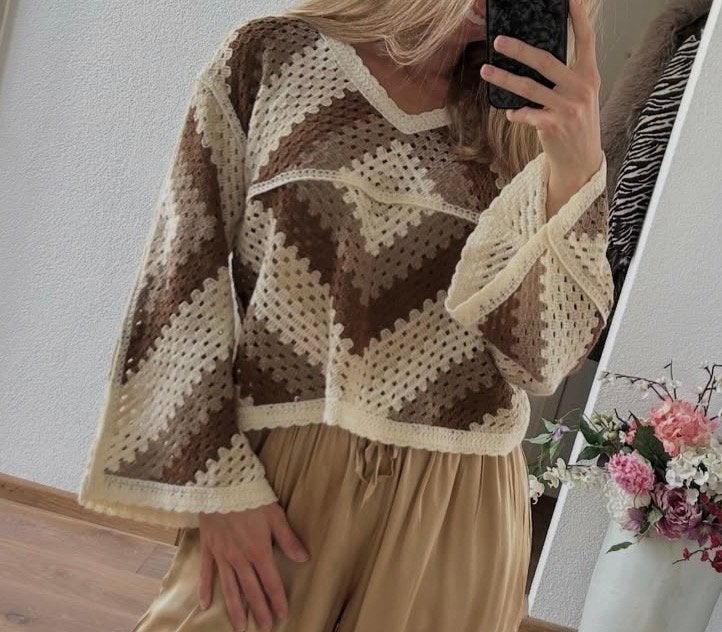 GARCONNE crochet truitje beige/bruin mt TU