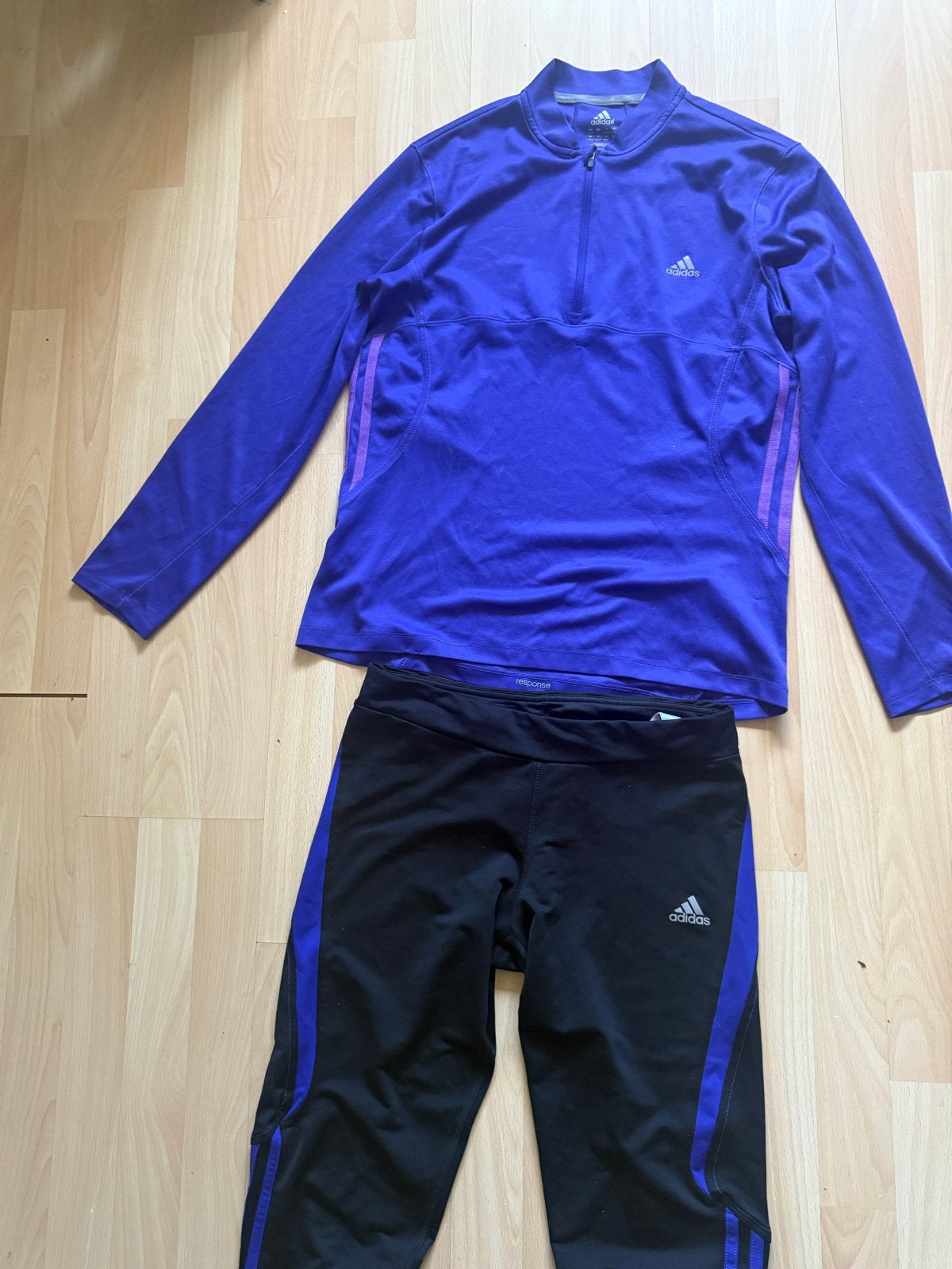 Adidas sportset: paarse top en zwarte capri legging, Ophalen, Paars, Maat 42/44 (L), Fitness of Aerobics