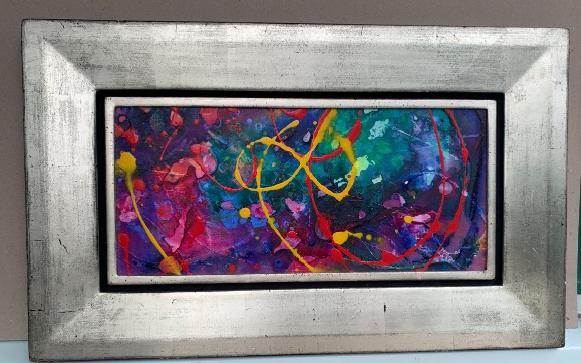 Abstracte action painting olieverf op paneel expressionistis, Ophalen of Verzenden