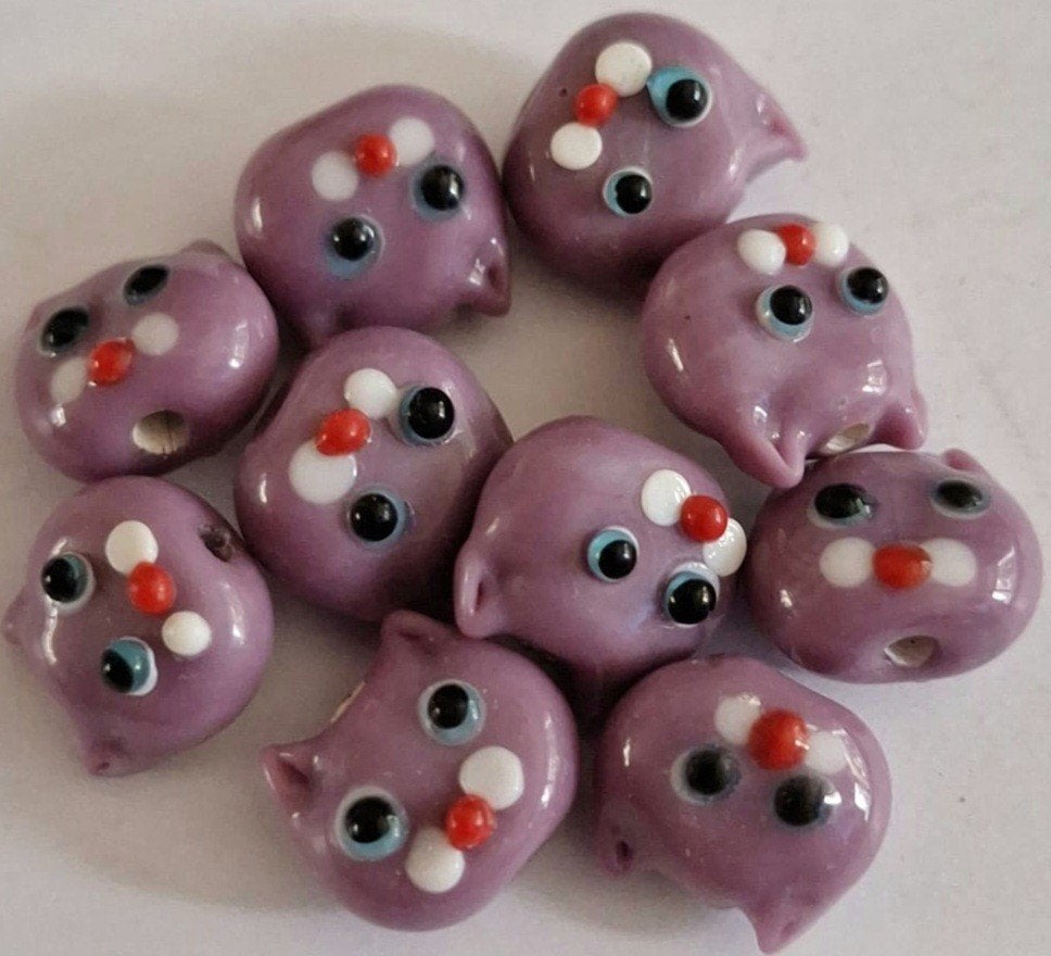 SALE partij 10x handgem. murano glas kraal poes hoofd 14 mm, Verzenden, Nieuw, Kraal