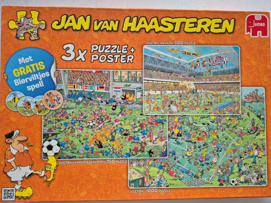 Jan van Haasteren 3x Voetbal Puzzel (500, 750 en 1000, Ophalen of Verzenden, 500 t/m 1500 stukjes, Zo goed als nieuw, Legpuzzel