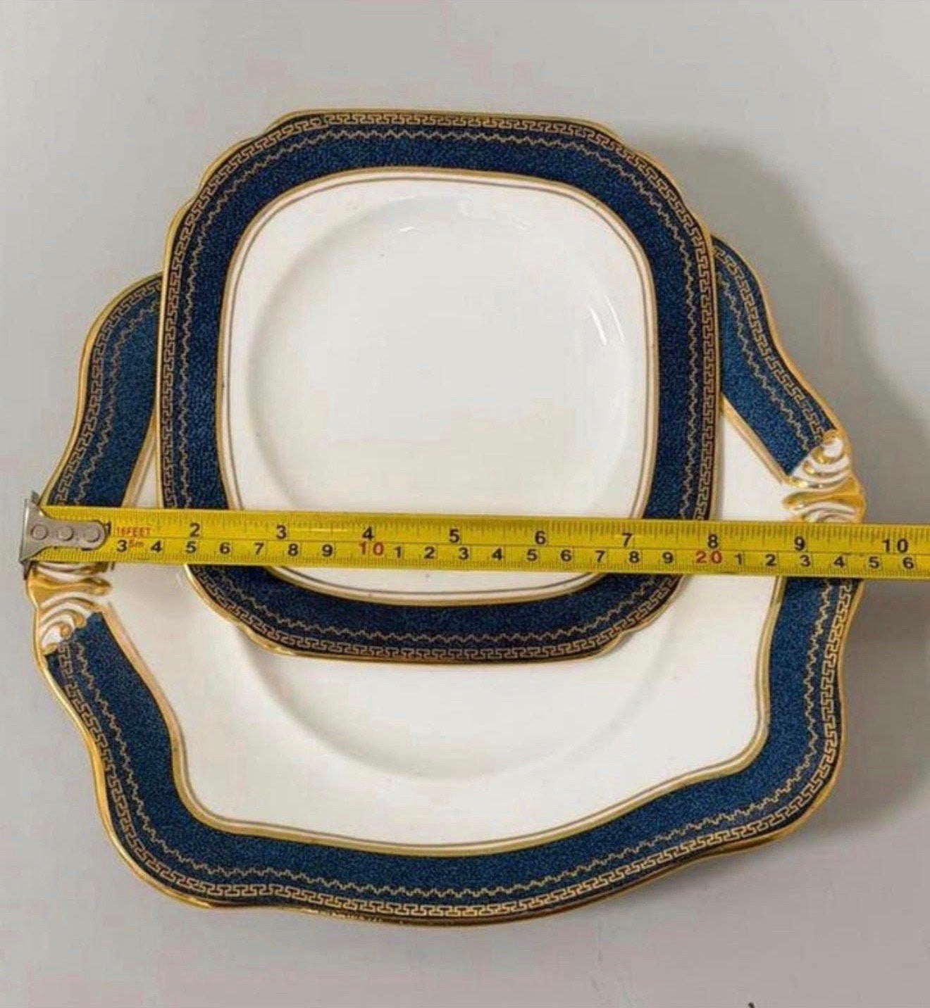 Vintage porseleinen schaal bord 2x Tuscan England blauw/goud, Antiek en Kunst, Ophalen of Verzenden