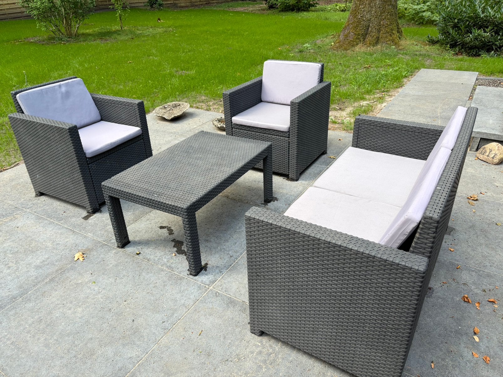 Loungeset antraciet, Tuin en Terras, Ophalen, 4 zitplaatsen, Kunststof, Gebruikt