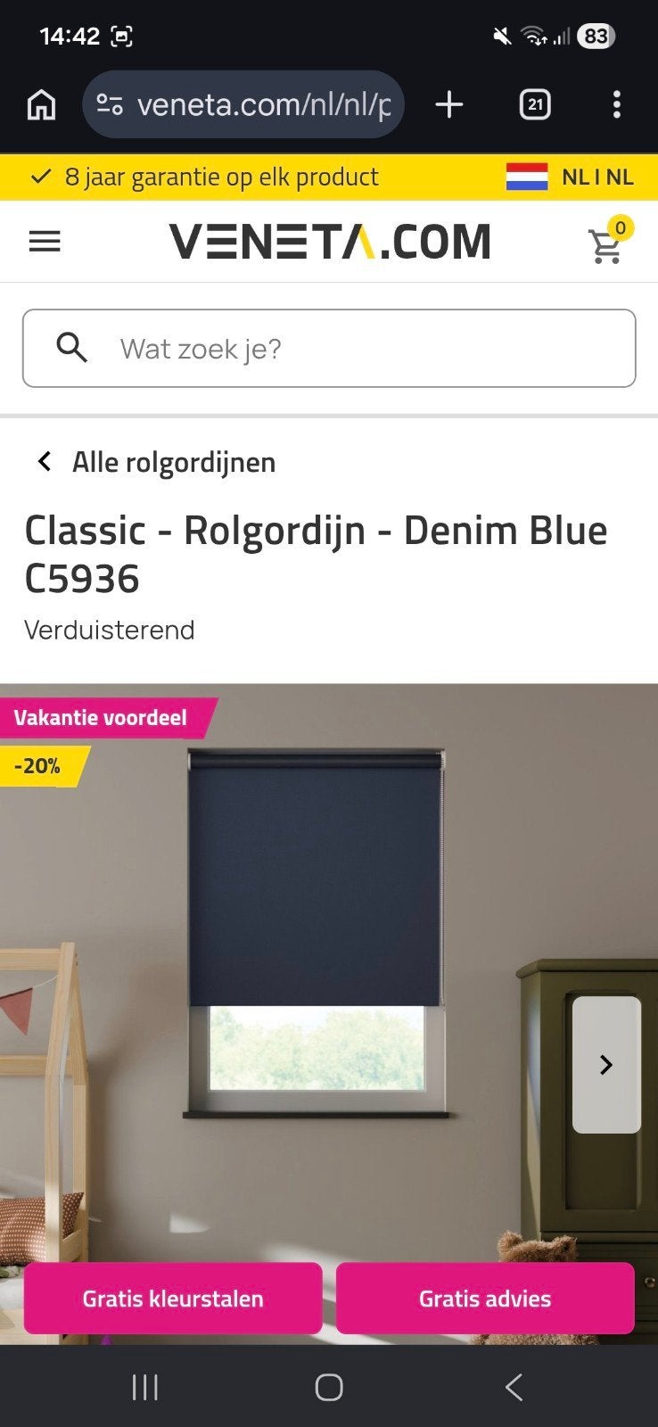 Nieuw Veneta Rolgordijn - Blauw Verduisterend 1033x1750mm, Ophalen of Verzenden, Nieuw, Blauw