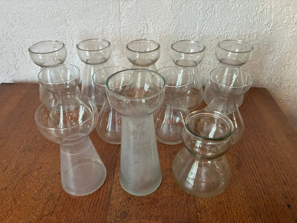 12 Vintage hyacintenvaasjes bollenvaasjes, Ophalen, Gebruikt, Overige kleuren, Glas