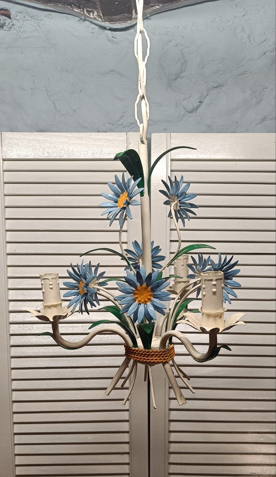 Metalen, ijzer bloemlamp uit Frankrijk, Ophalen of Verzenden