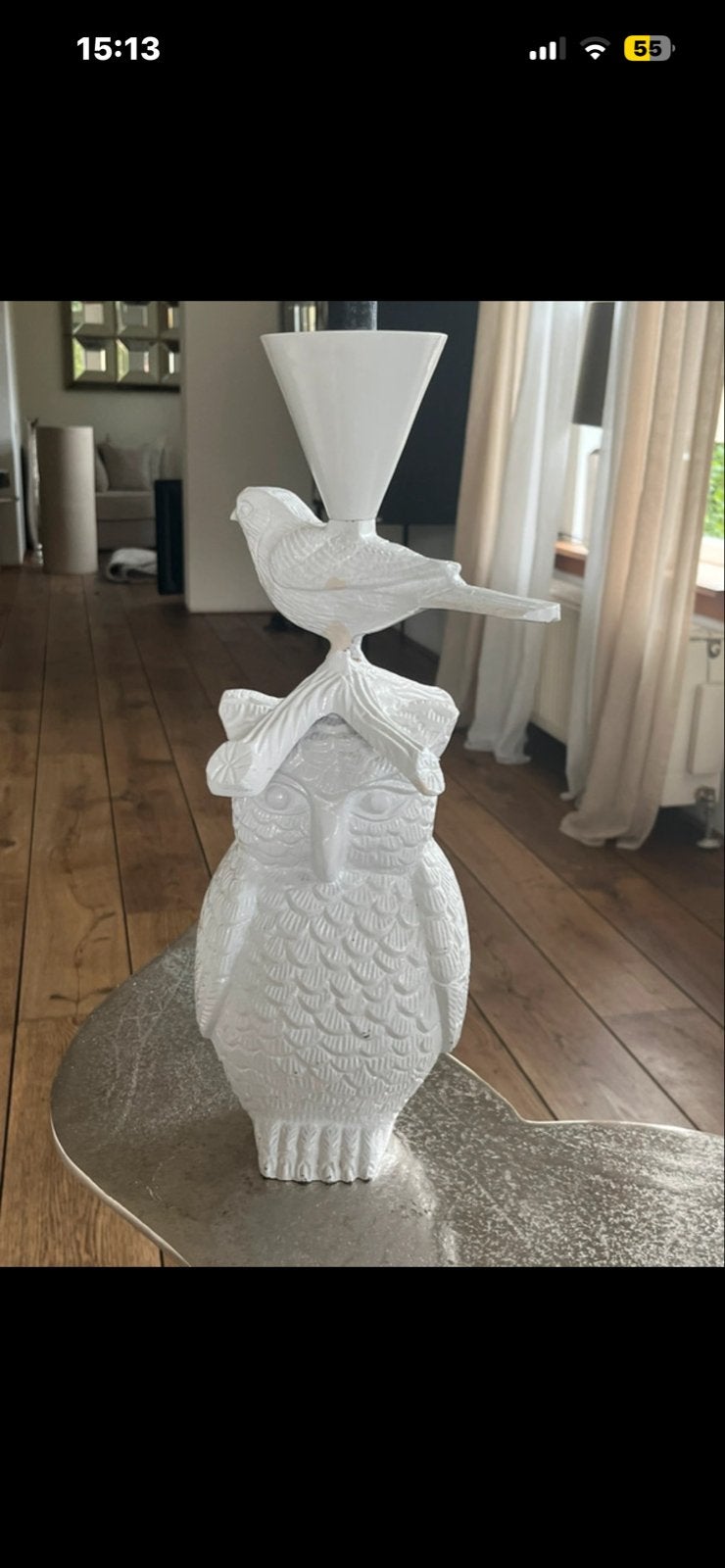 Polspotten Tolerance Kandelaar Uil en Vogel Wit, Ophalen of Verzenden, Zo goed als nieuw, Metaal, Kandelaar
