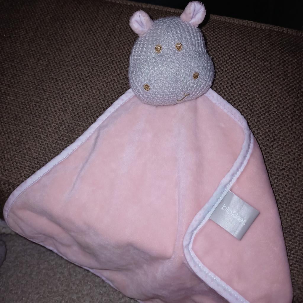 Blokker rammelaar nijlpaard kroeldoek, grijs roze., Overige merken, Overige typen, Ophalen of Verzenden, Zo goed als nieuw