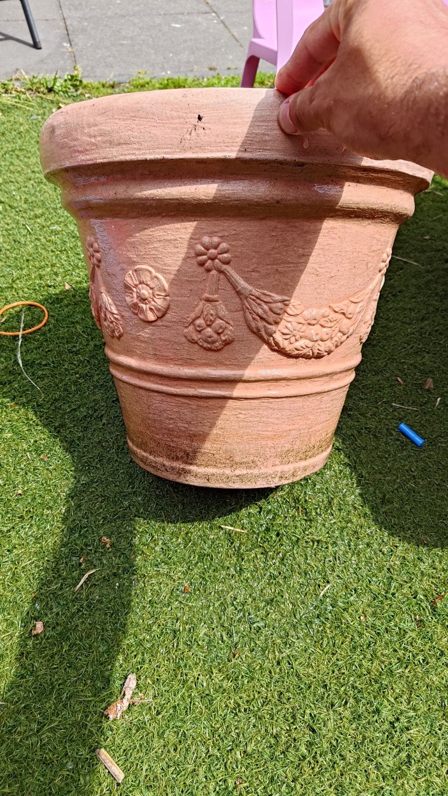 Kunststof bloempot met terracotta look, Kunststof, Gebruikt, Rond, Minder dan 40 cm