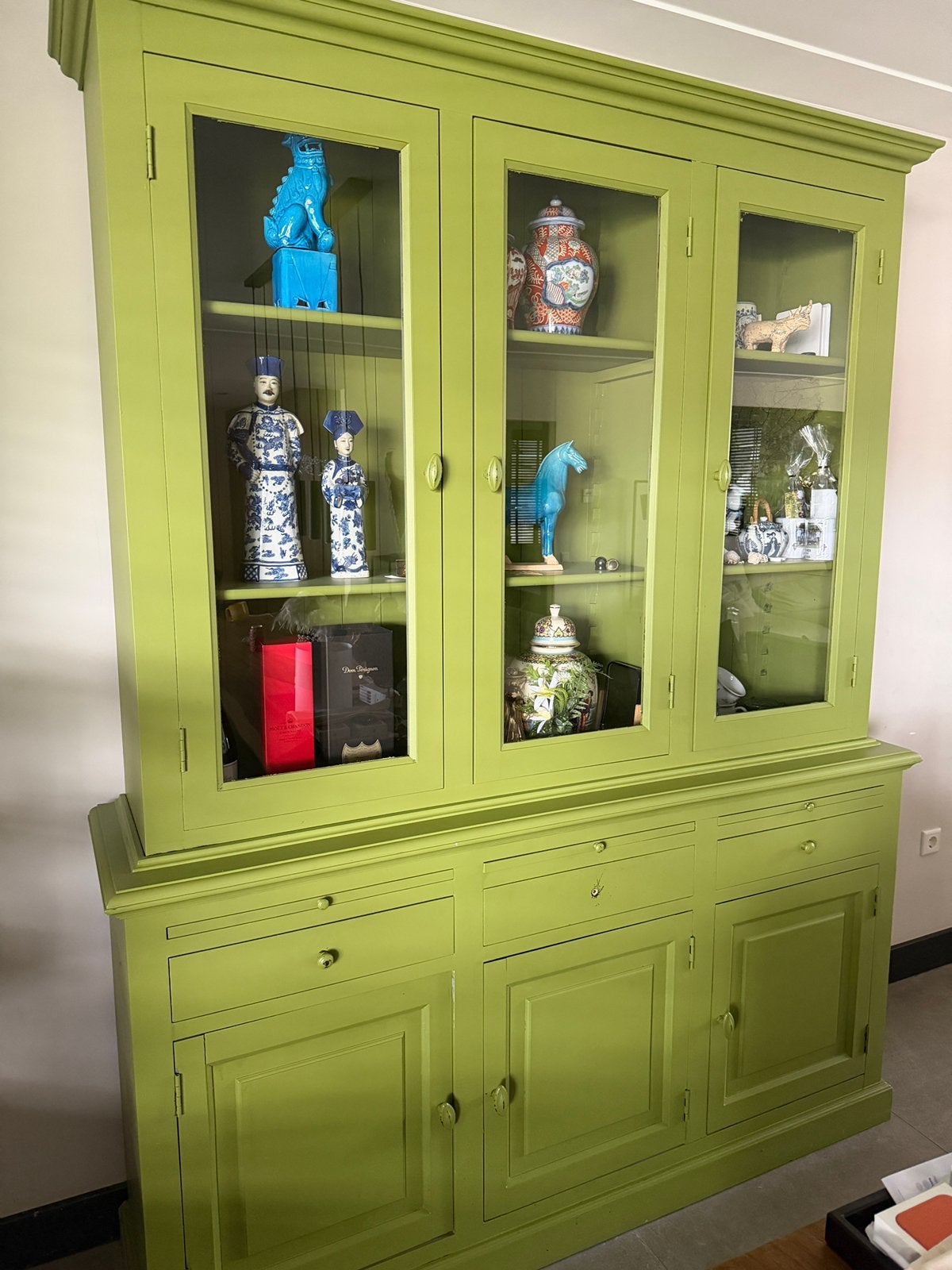Vintage look vitrine buffetkast, Huis en Inrichting, Ophalen, Gebruikt, 200 cm of meer, 150 tot 200 cm