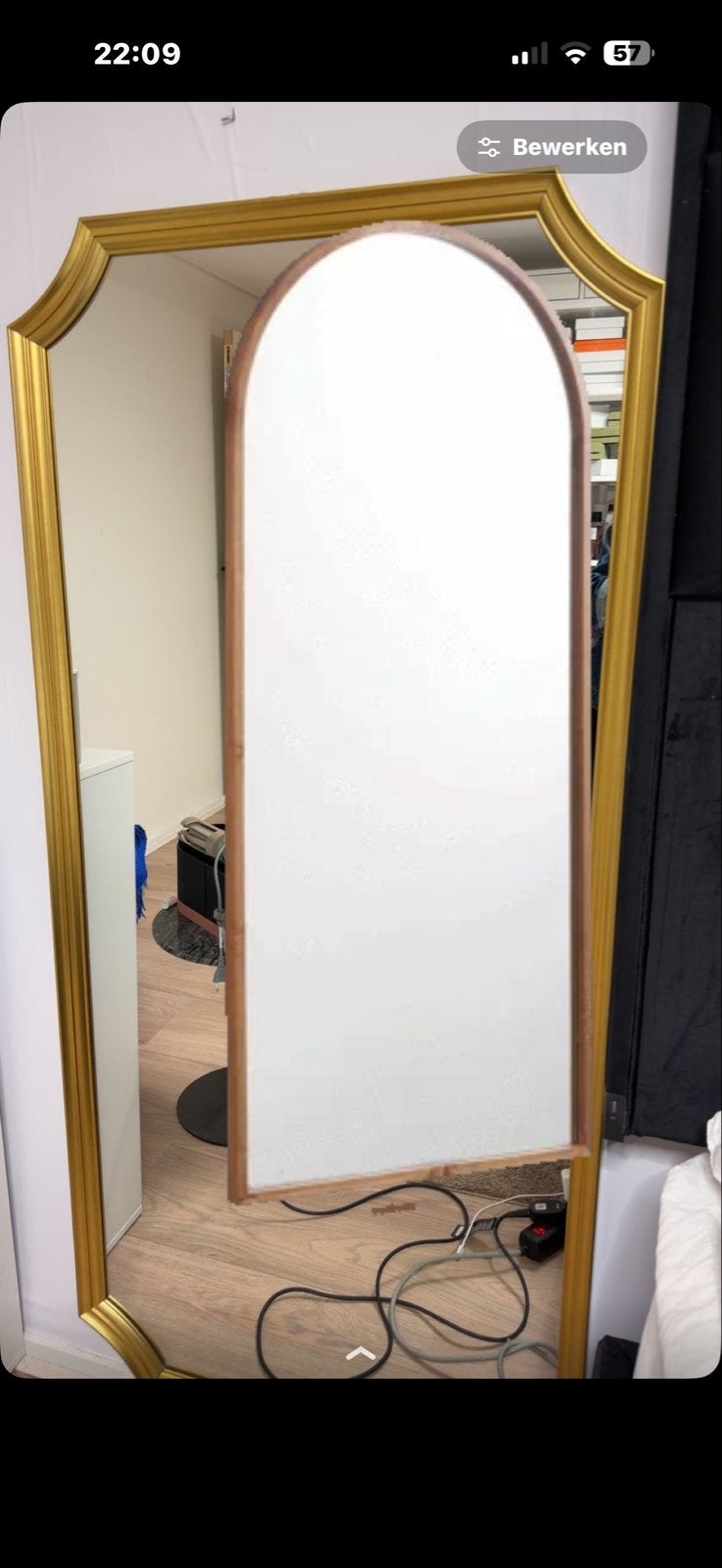 Grote gouden spiegel met sierlijke lijst ikea, Ophalen of Verzenden, Zo goed als nieuw, 75 tot 100 cm, 150 tot 200 cm