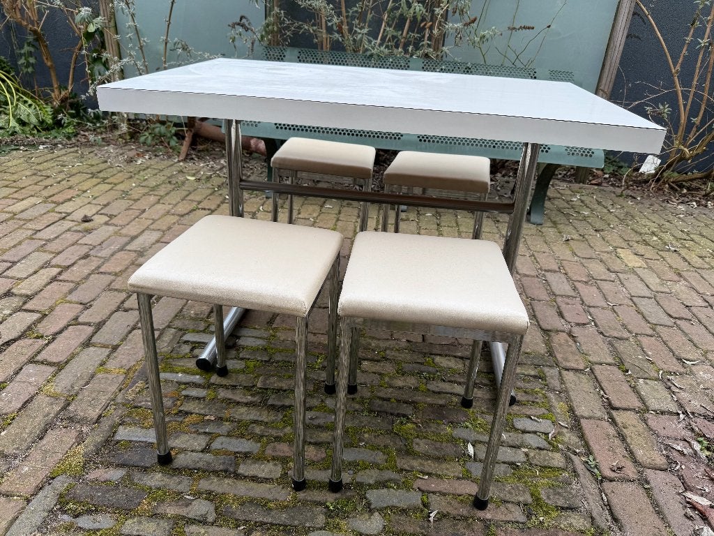 Vintage jaren '60 keukenset Formica & chroom 4 krukken, Ophalen, Gebruikt, Hout