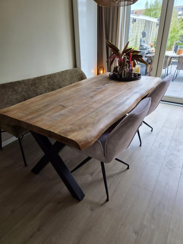 Houten boomstam eettafel 200x100 cm, direct beschikbaar, Huis en Inrichting, Tafels | Eettafels, Ophalen of Verzenden, Rechthoekig