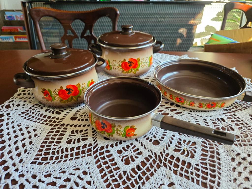 Set vintage emaillen pannen Sanko Ware, Ophalen of Verzenden