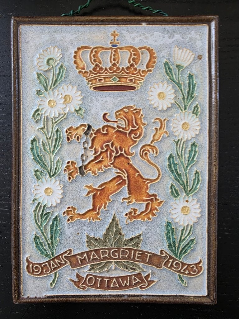 Delfts Blauw Tegel: Prinses Margriet Geboorte 1943 Ottawa, Ophalen of Verzenden