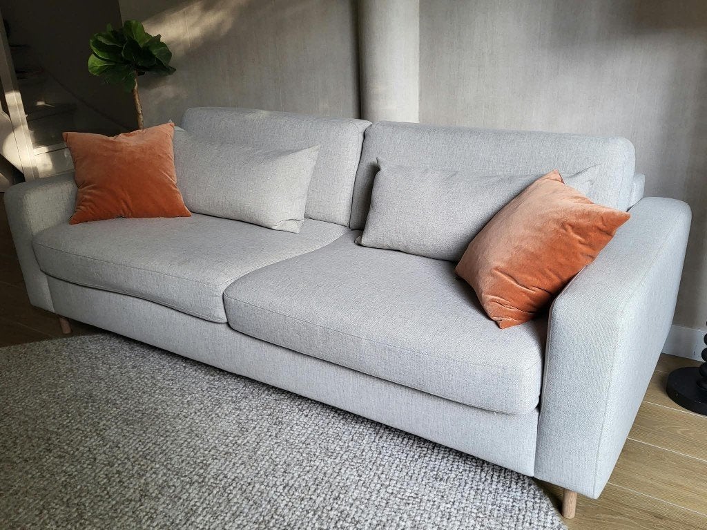 Bolia Scandinavia Luxe 3-zits Bank/Slaapbank + Hocker Beige, Ophalen, Hout, Designklassieker, Scandinavisch, Driepersoons