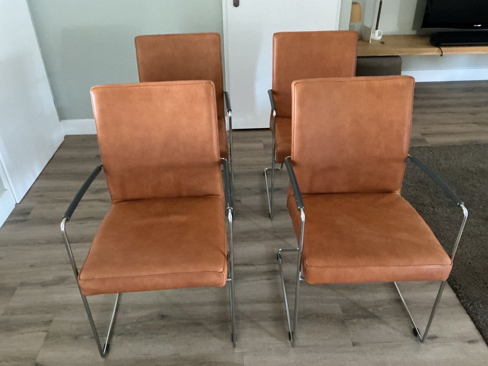 4 lederen design stoelen, Huis en Inrichting, Ophalen, Gebruikt, Bruin, Leer