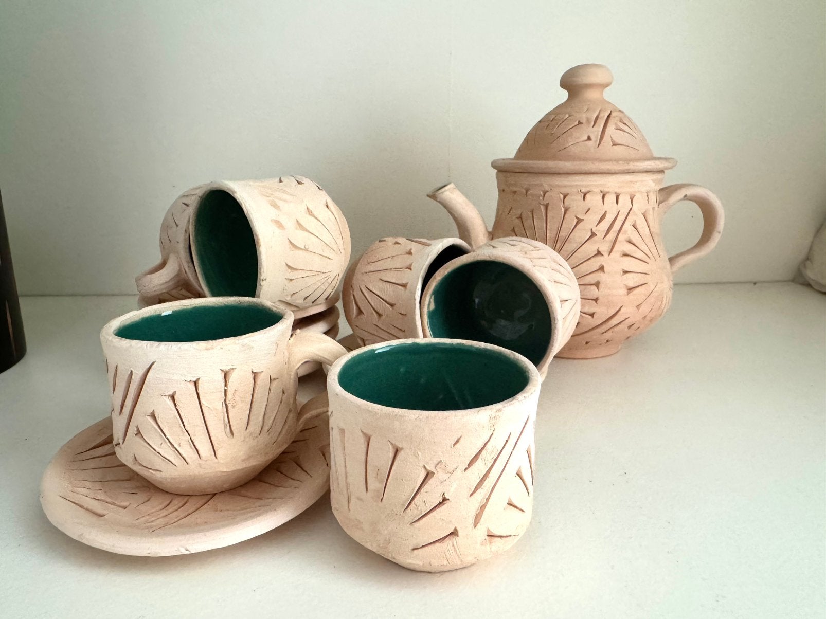 Handgemaakte Tunesische theeservies – aardewerk, Ophalen of Verzenden