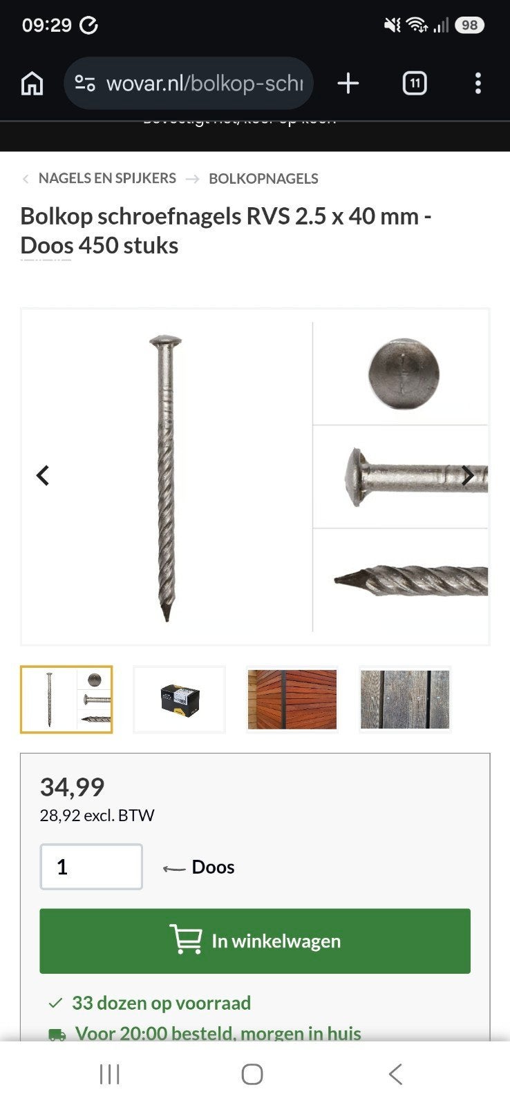 3 Doosjes Bolkop Schroefnagels RVS 2.5 x 40 mm (450 st/doo, Doe-het-zelf en Verbouw, Nieuw, Ophalen of Verzenden, Spijkers, Minder dan 50 mm
