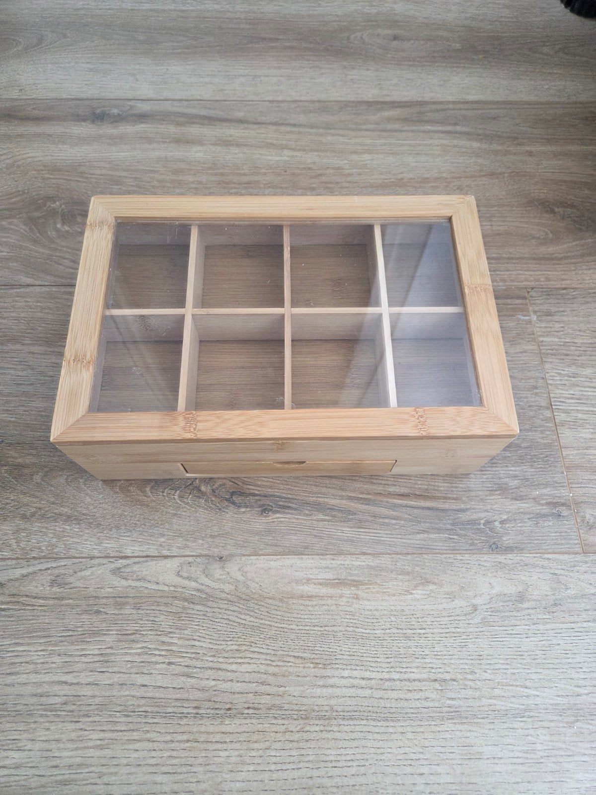 Bamboe theedoos met lade en doorzichtig deksel, Ophalen, Minder dan 50 cm, Glas, Minder dan 50 cm