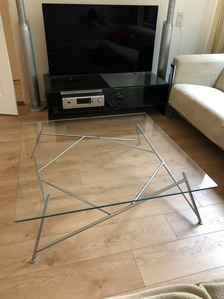 Harvink Salontafel Model Mikado Glas 100x100 cm IGST, Huis en Inrichting, Tafels | Salontafels, Ophalen, Gebruikt, 50 tot 100 cm