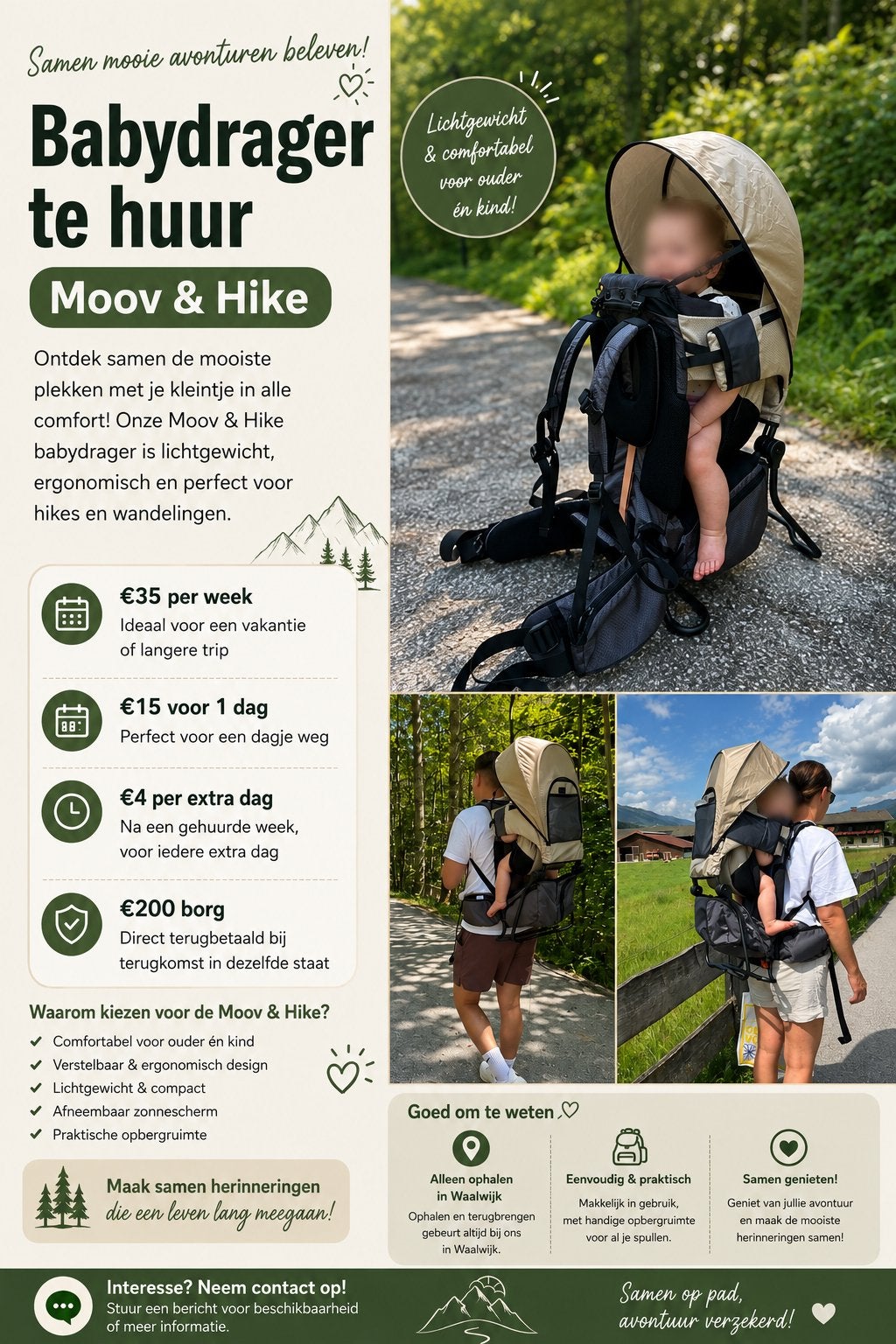 Moov & hike rugdrager TE HUUR, Ophalen, Zo goed als nieuw, Rug, Overige merken